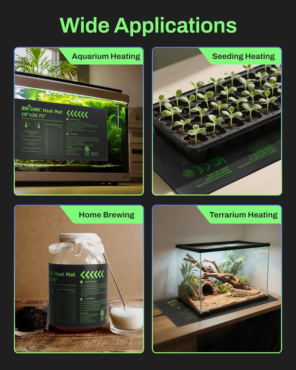 BN-LINK Durable Seedling Heat Mat for Seed Starting 10" x 20.75", 2 Pa