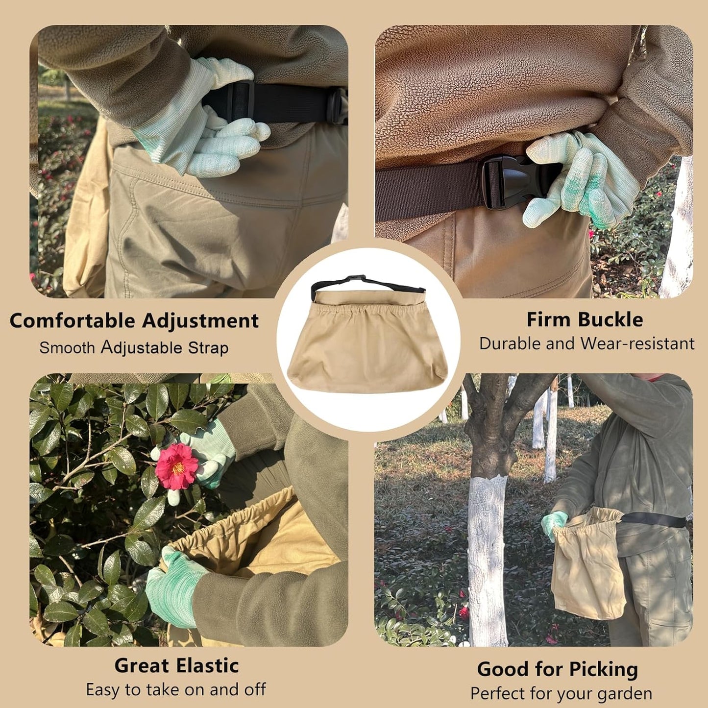 Adjustable Garden Apron with Storage Pouch for Harvesting, Fruit Picking, Vegetables, Hands-Free Design
