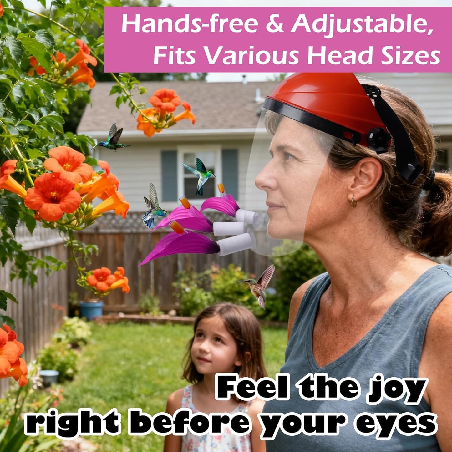 Hummingbird Feeder Helmet - 2025 Upgraded Wearable Hummingbird Mask for Backyard Bird Watching, Anti-Fog Lens & Bionic Purple Flower, Adjustable for Adults Teens Lightweight PVC
