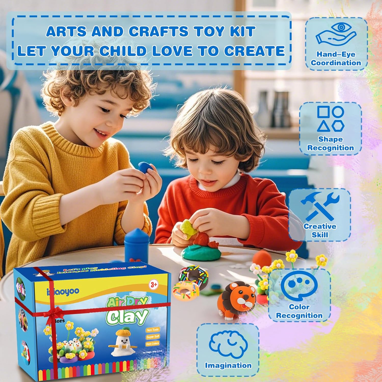 Air Dry Clay, 30 Colors Modeling Clay for Kids, DIY Model Toys with Sc
