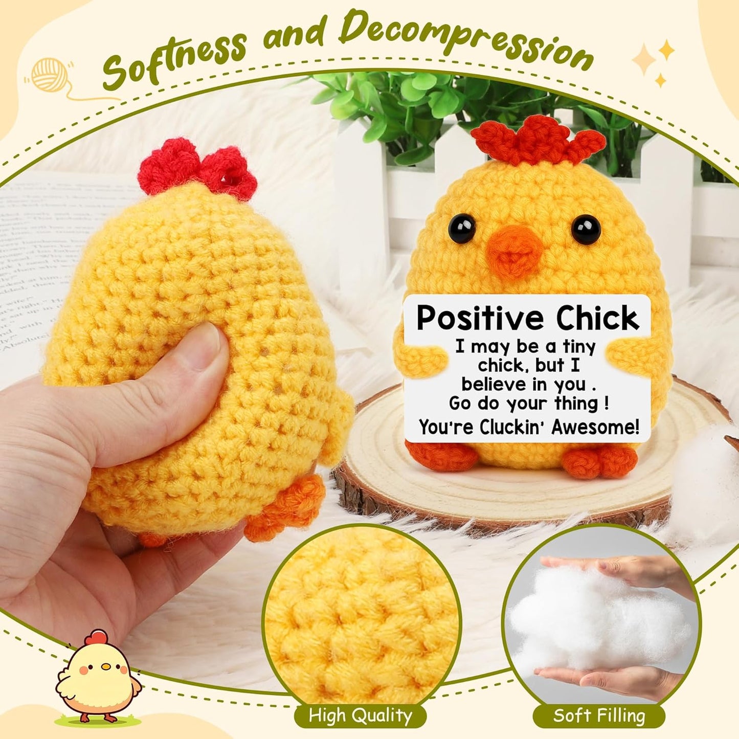 Chicken Easter Basket Stuffers Gifts for Teens Girl Boy Gifts Easter Egg Fillers Birthday Gift for Women Mothers Day Graduation Teacher Appreciation Positive Crochet Animals Emotional Chick Support