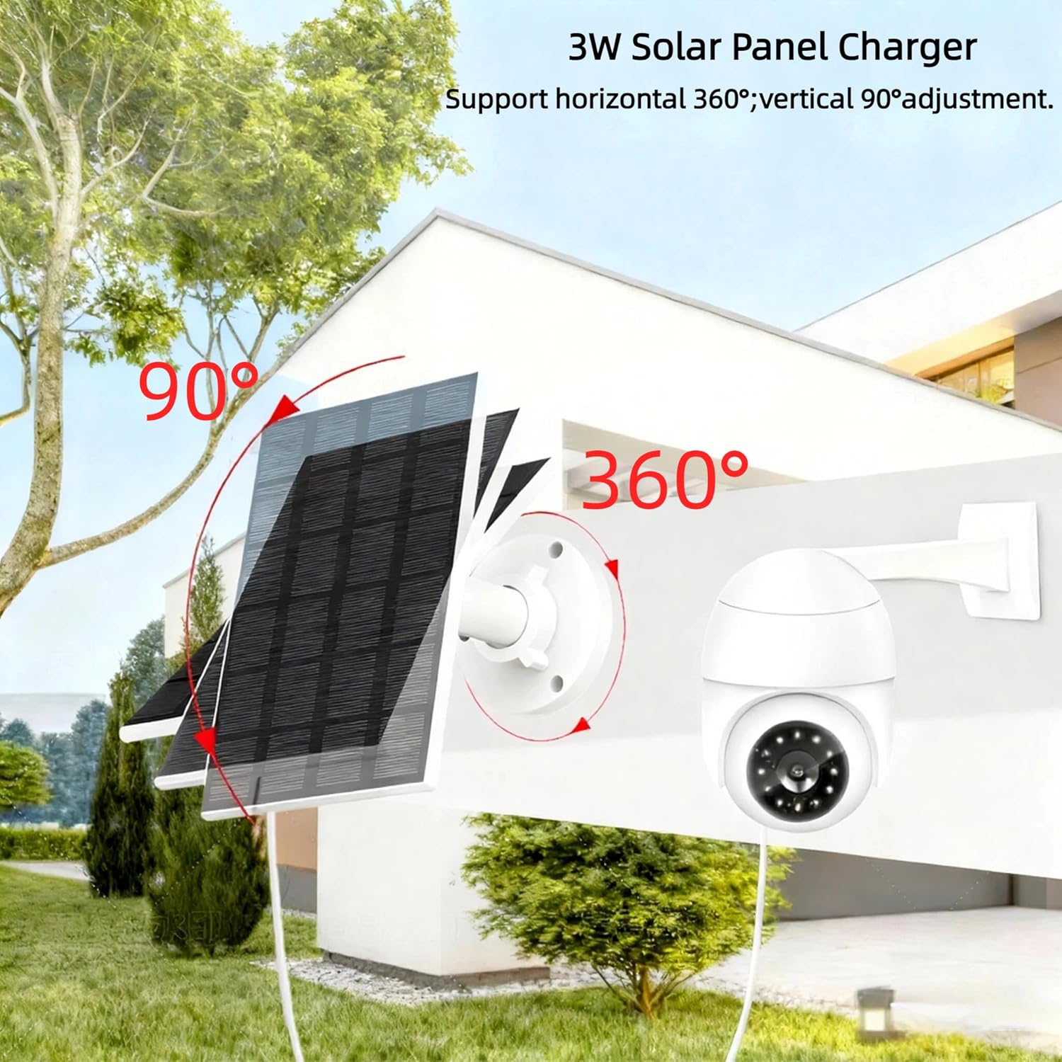 Solar Panel for Security Camera Outdoor, 3W USB C Solar Panel Charger 