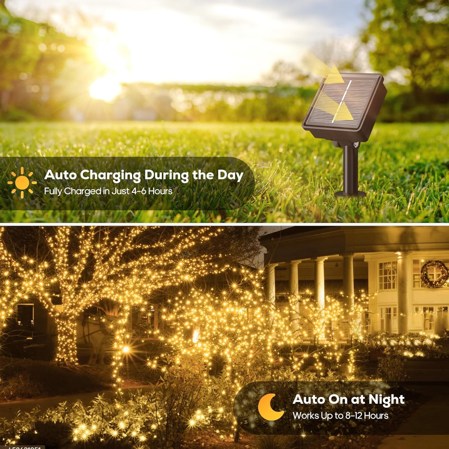 Solar String Lights Outdoor, 1 Pack 46 FT 120 LED Solar Tree Lights Waterproof with 8 Lighting Modes, Outdoor Solar Light for Tree Outside Balcony Gazebo, Warm White