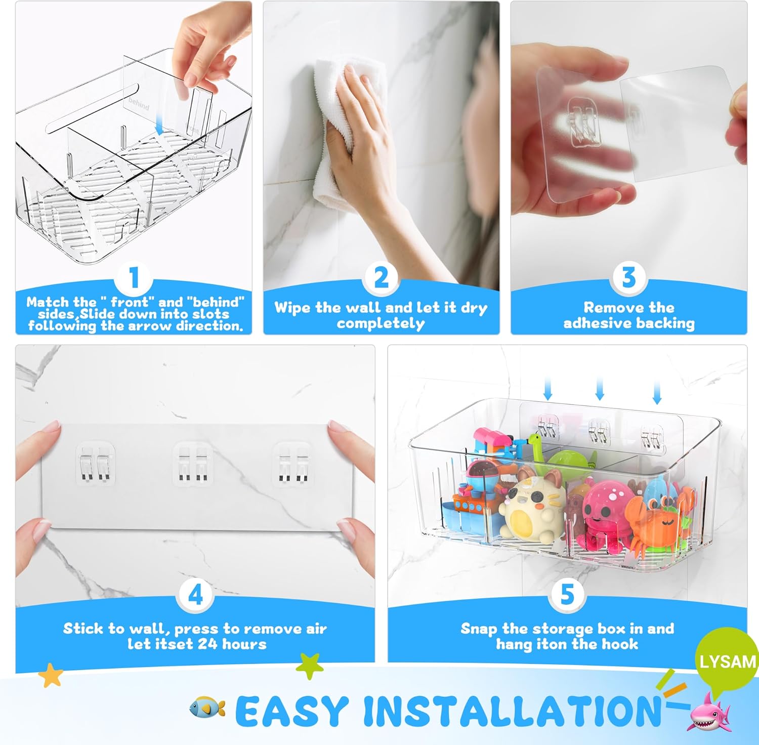 Lysam Bath Toy Storage 2 Packs, Large Bath Toy Holder with 3 Compartme