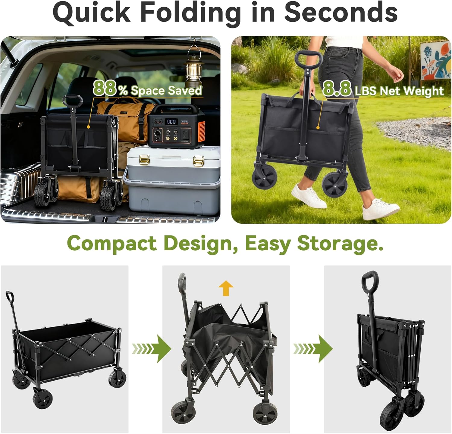 Wagons Carts Foldable, 360LBS Heavy Duty Collapsible Wagon with Wheels