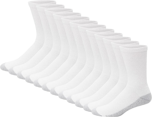 Hanes Men's Double Tough Socks, Crew and Ankle Moisturing Wicking Socks, Black & White, Multi-Packs