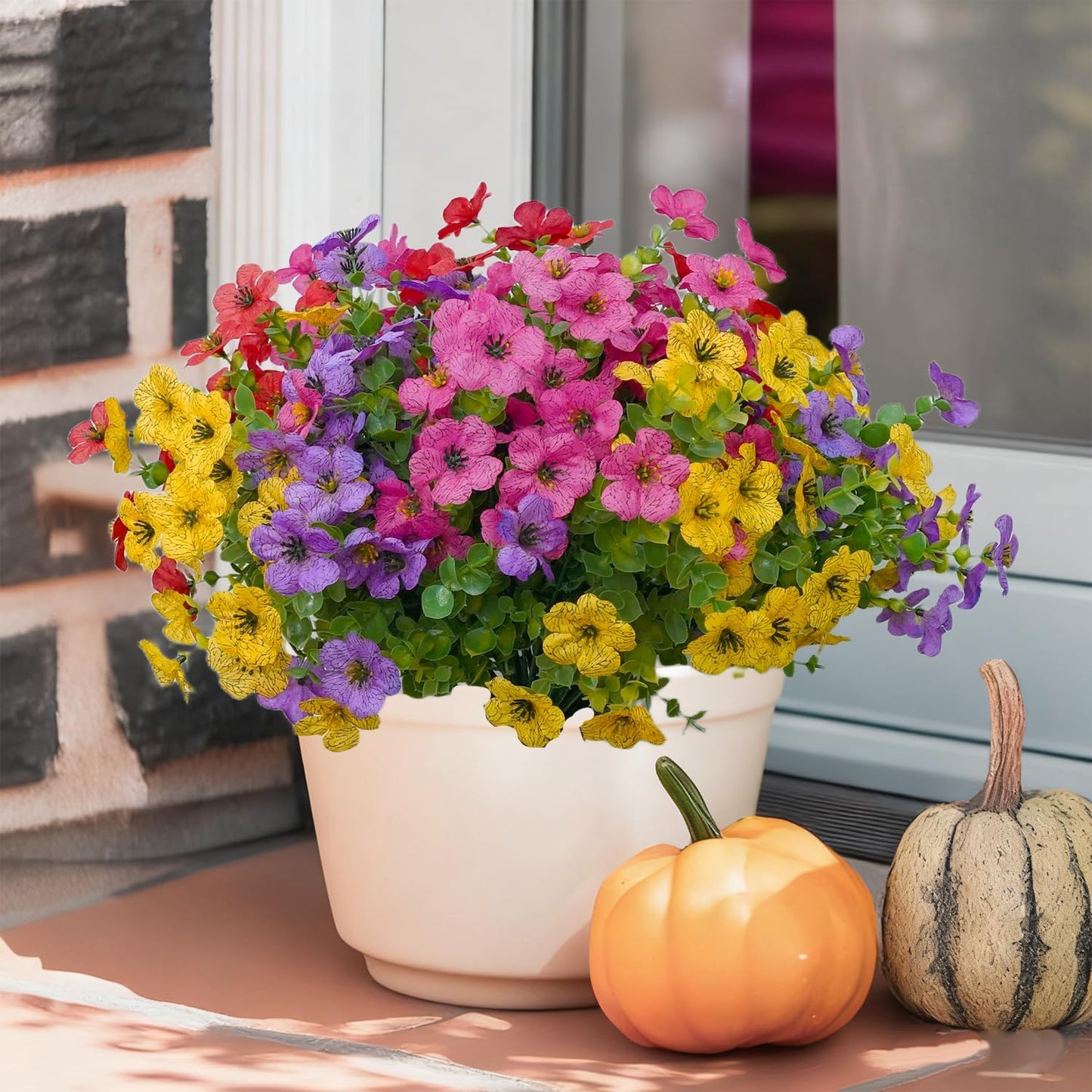 12 Bundles Plastic Artificial Flowers for Outdoors Faux Plants, UV Resistant Artificial Outdoor Flowers Fake Plants Silk Flowers for Outside, Spring Porch Decor Yard Garden Planters Pots