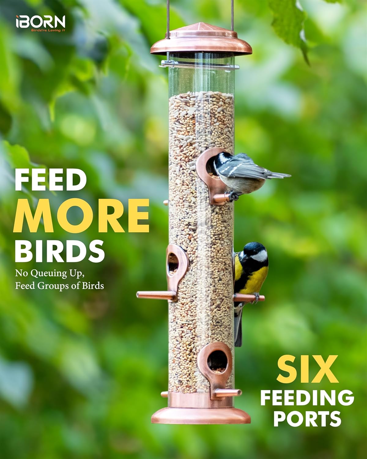 iBorn Metal Bird Feeders Brushed Copper Wild Bird Feeder for Outdoors 