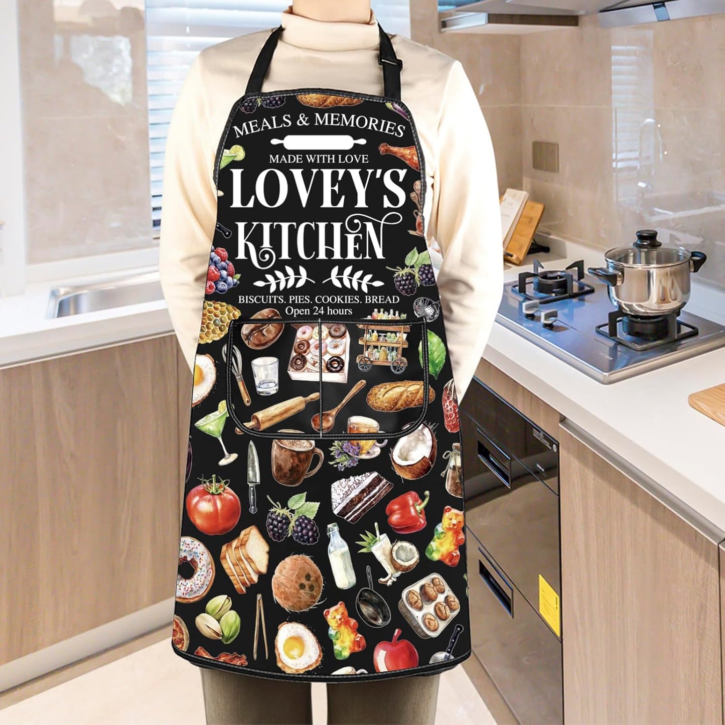 WCGXKO Lovey’s Kitchen Apron Grandmother Birthday Gift Best Lovey Ever Merch Mother’s Day Gift for Grandma