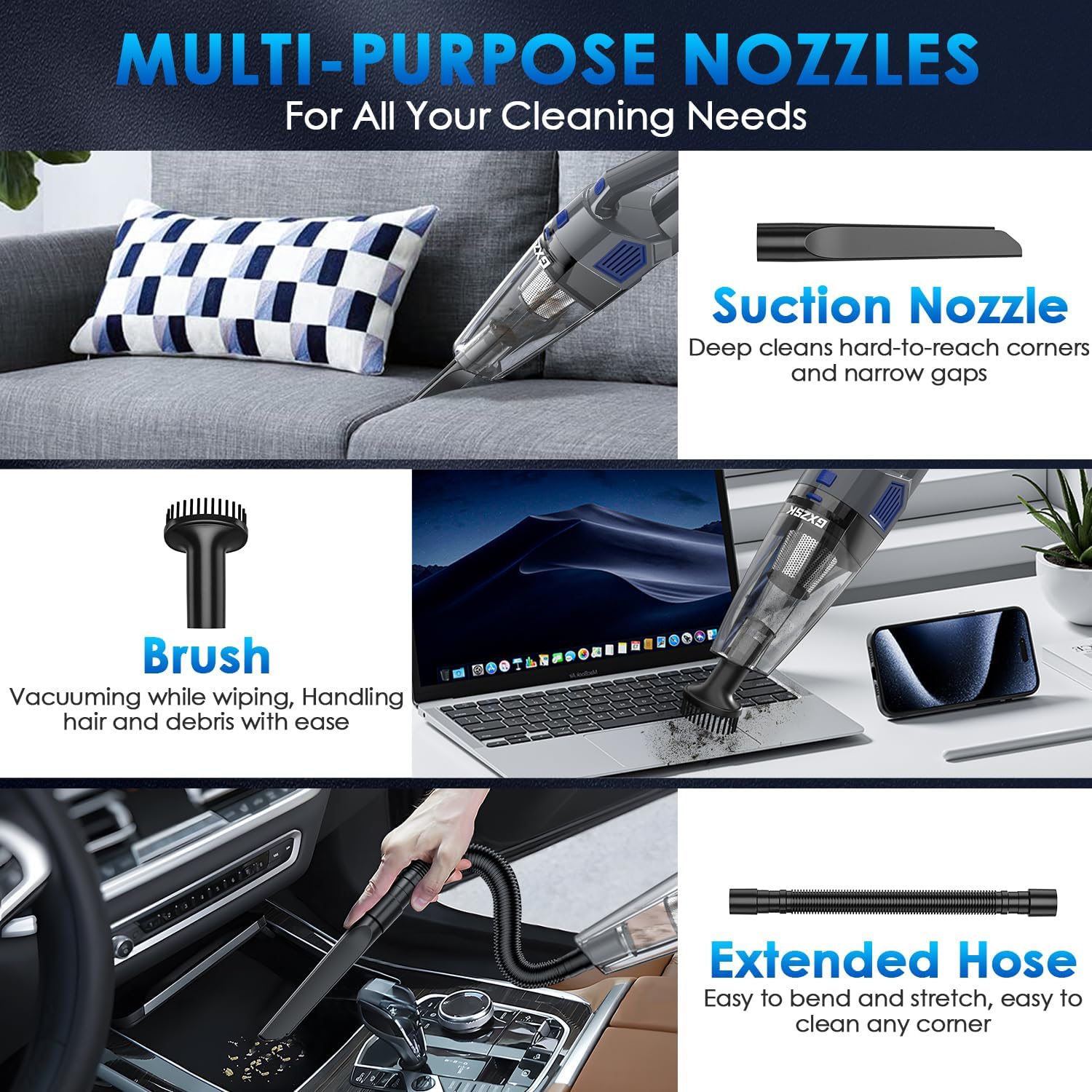Handheld Vacuum Cordless, 15000PA Strong Suction Hand Held Car Vacuum 