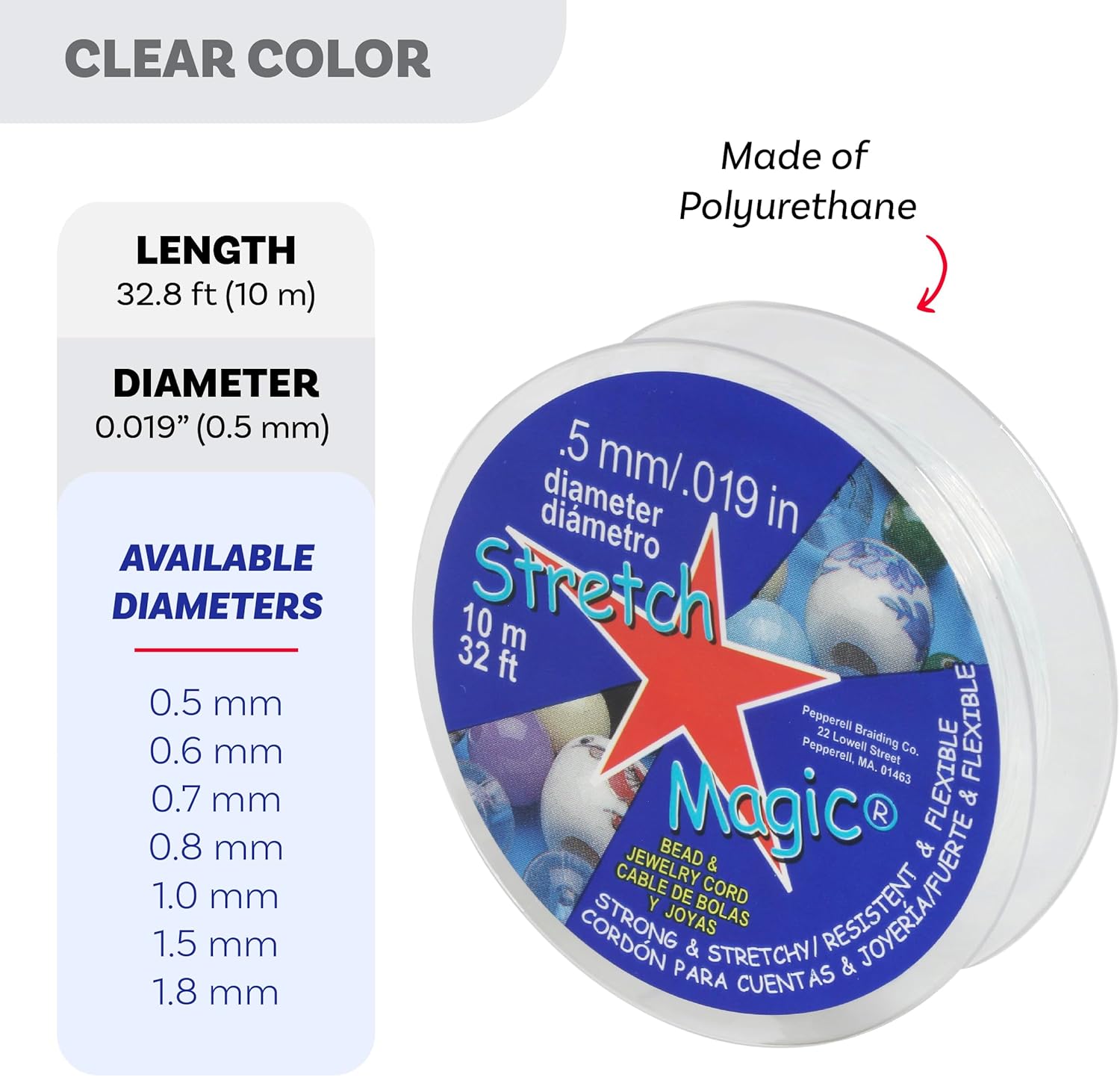 Stretch Magic Elastic Beading Cord – Clear Color, 0.5mm in Diameter, 1