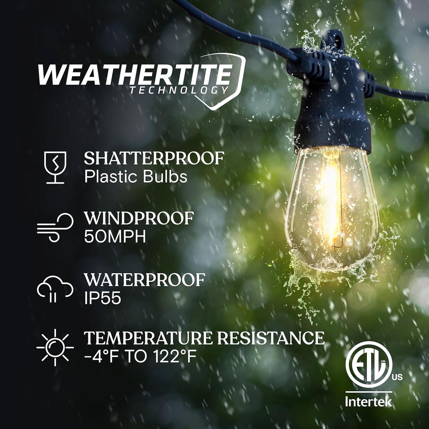 Brightech Ambience Pro Solar Powered Outdoor String Lights -27 ft Comm