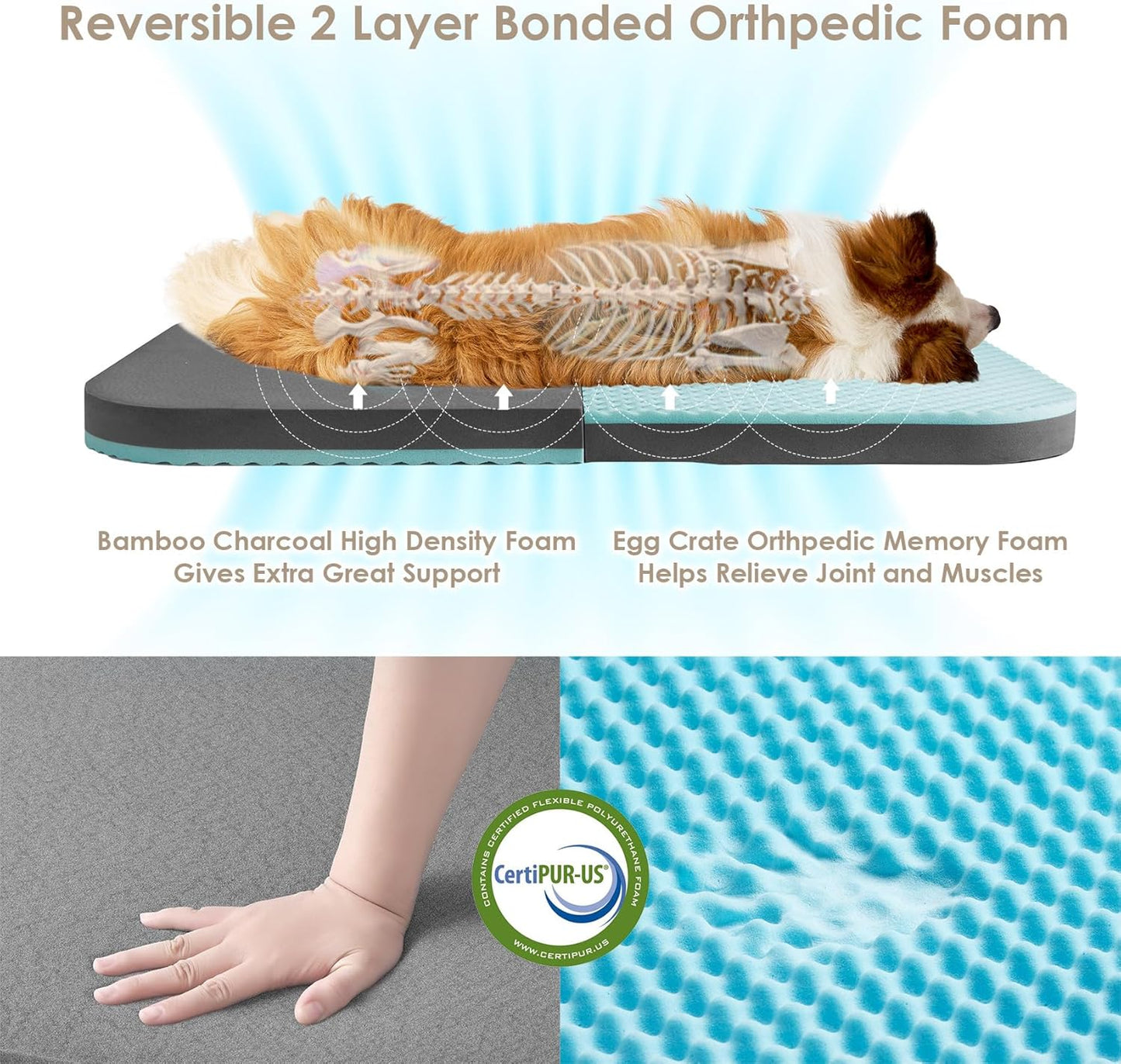 EHEYCIGA Foldable XXL Dog Bed for Large Sized Dog, 54"x38"x7.5" Faux F