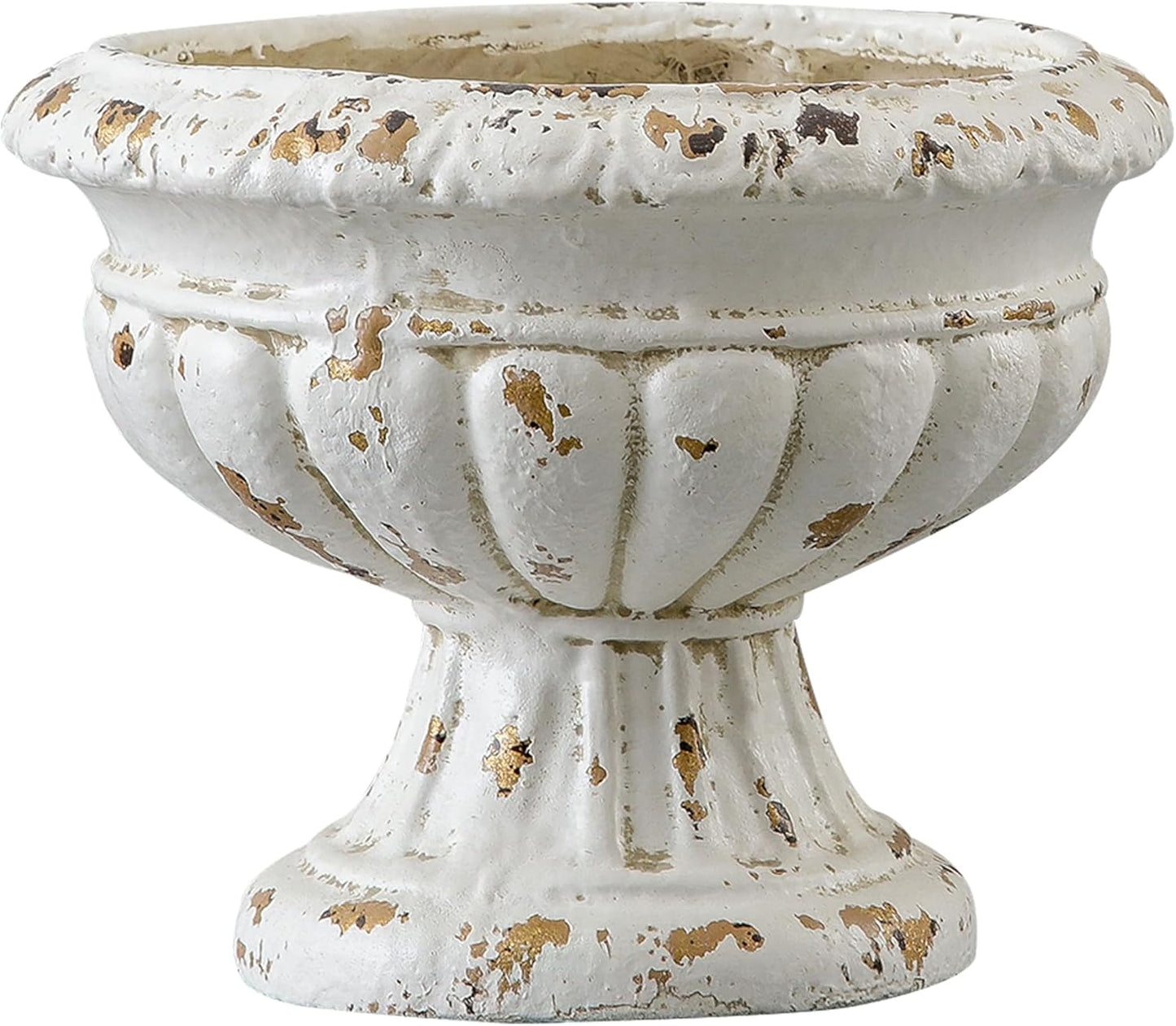 SOFE Vintage Large Pedestal Vase, 11 Inches Tall Front Porch Garden Planters, Resin Compote Vase, Distressed White Flower Pot, French Country Home Decor