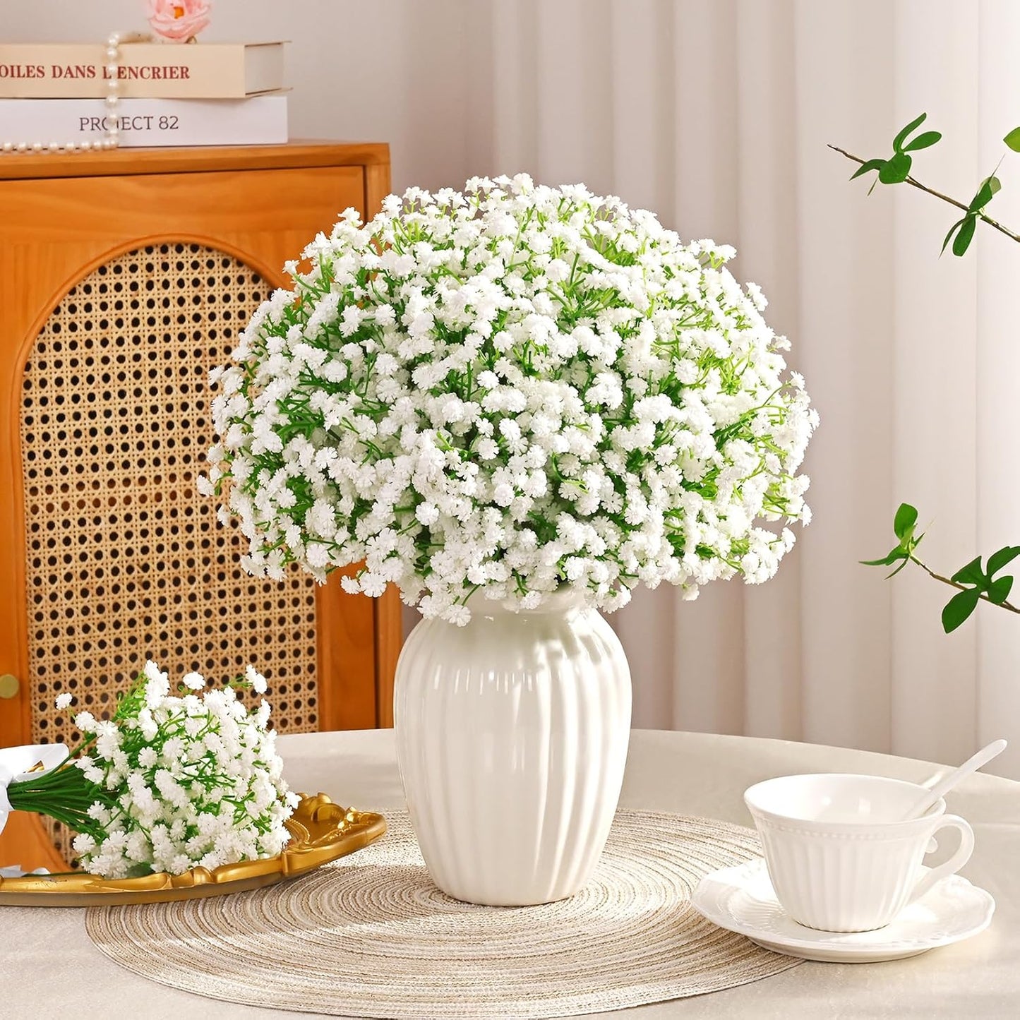 Yastouay Babys Breath Artificial Flowers, 6Pcs Fake White Babys Breath