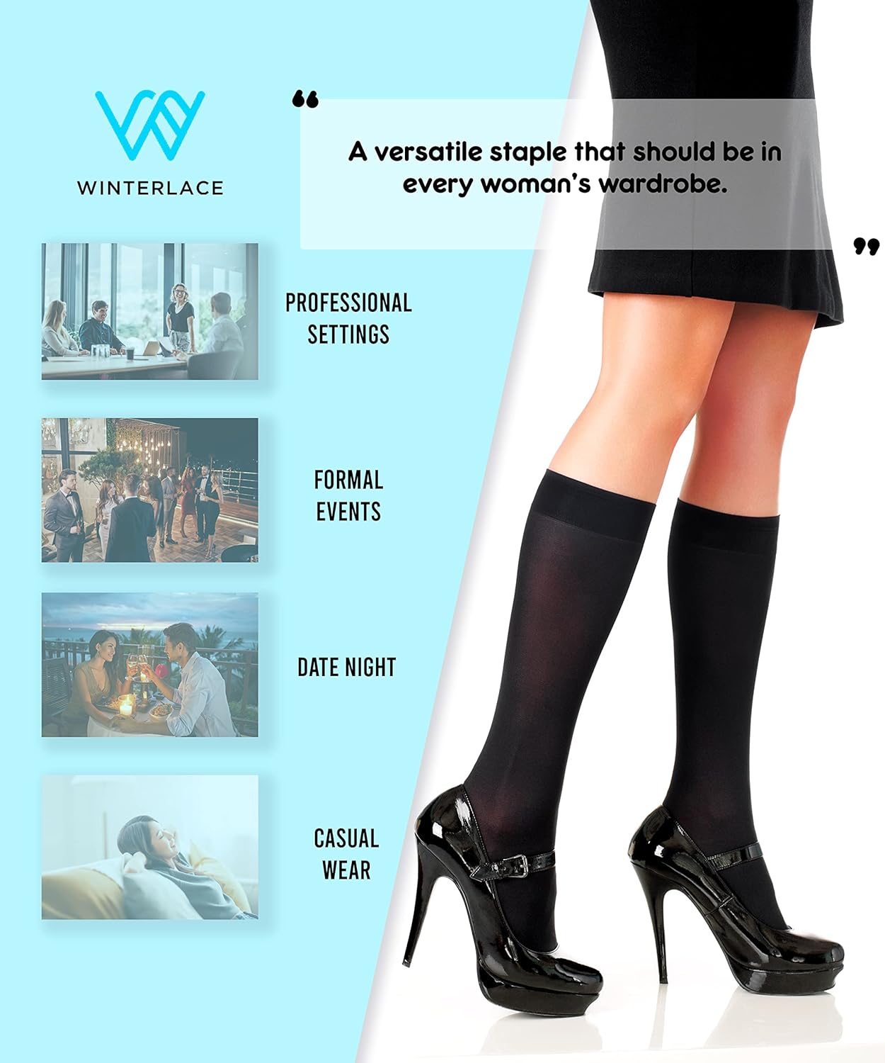 Winterlace Women’s Trouser Socks, Opaque Stretchy Nylon Knee High, Man