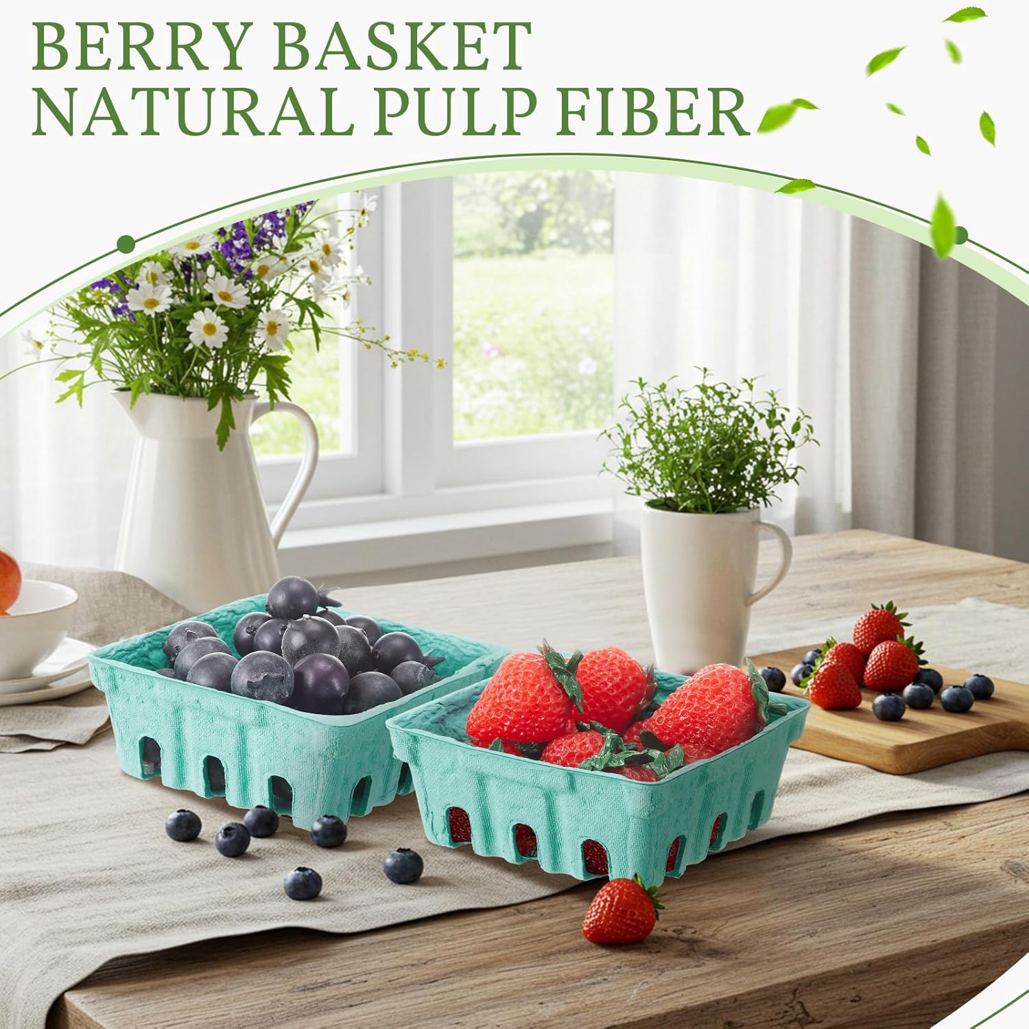 300 Pack 1/2 Pint Pulp Fiber Berry Baskets, Green Vented Containers fo