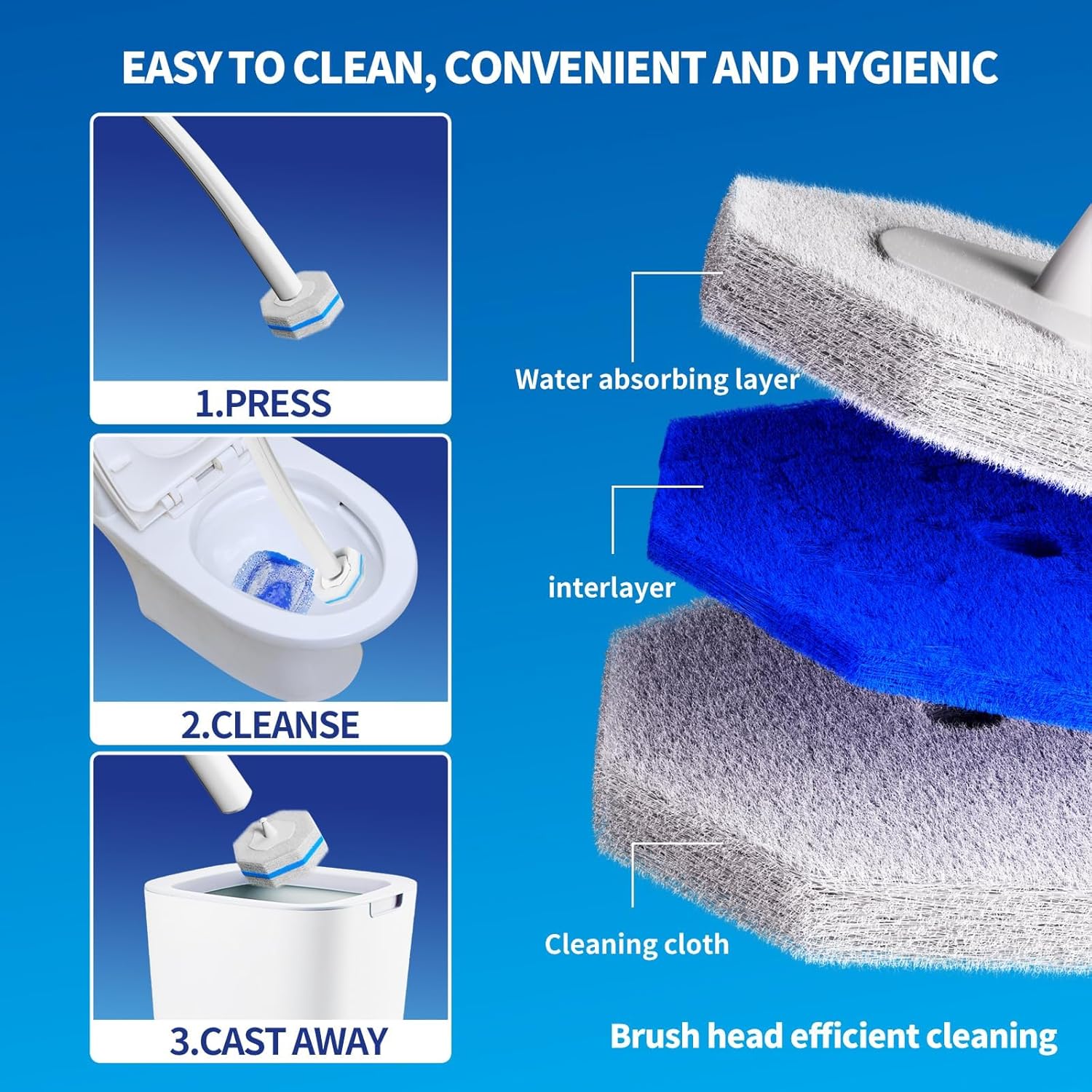 Disposable Toilet Brush Cleaning System with 50pcs Refills Pads Replac