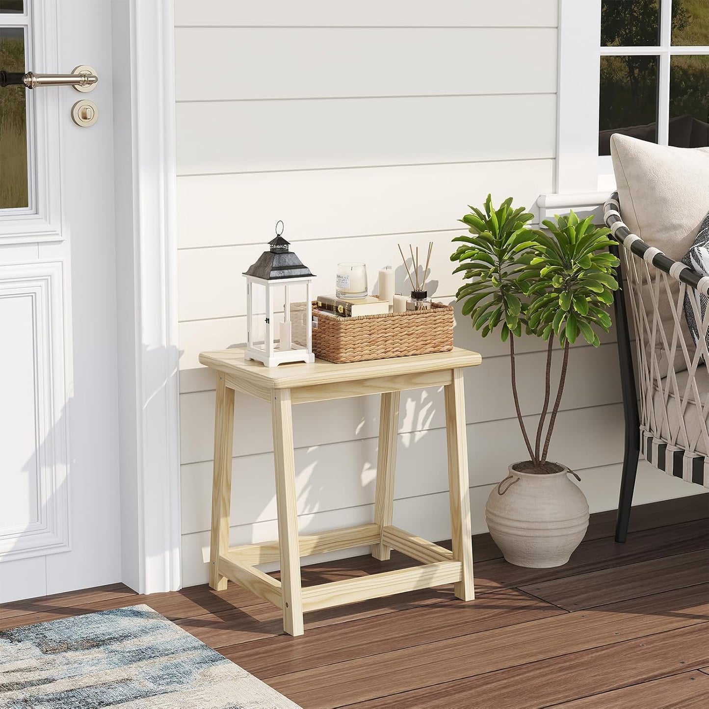 Wooden End Table Side Table Tall Seat Stool Dining Piano Stool wooden Plant Stand indoor bedside table Nightstand Plant Table Flower Pot Stand for Living Room Bathroom Bedroom Kitchen (Natural)