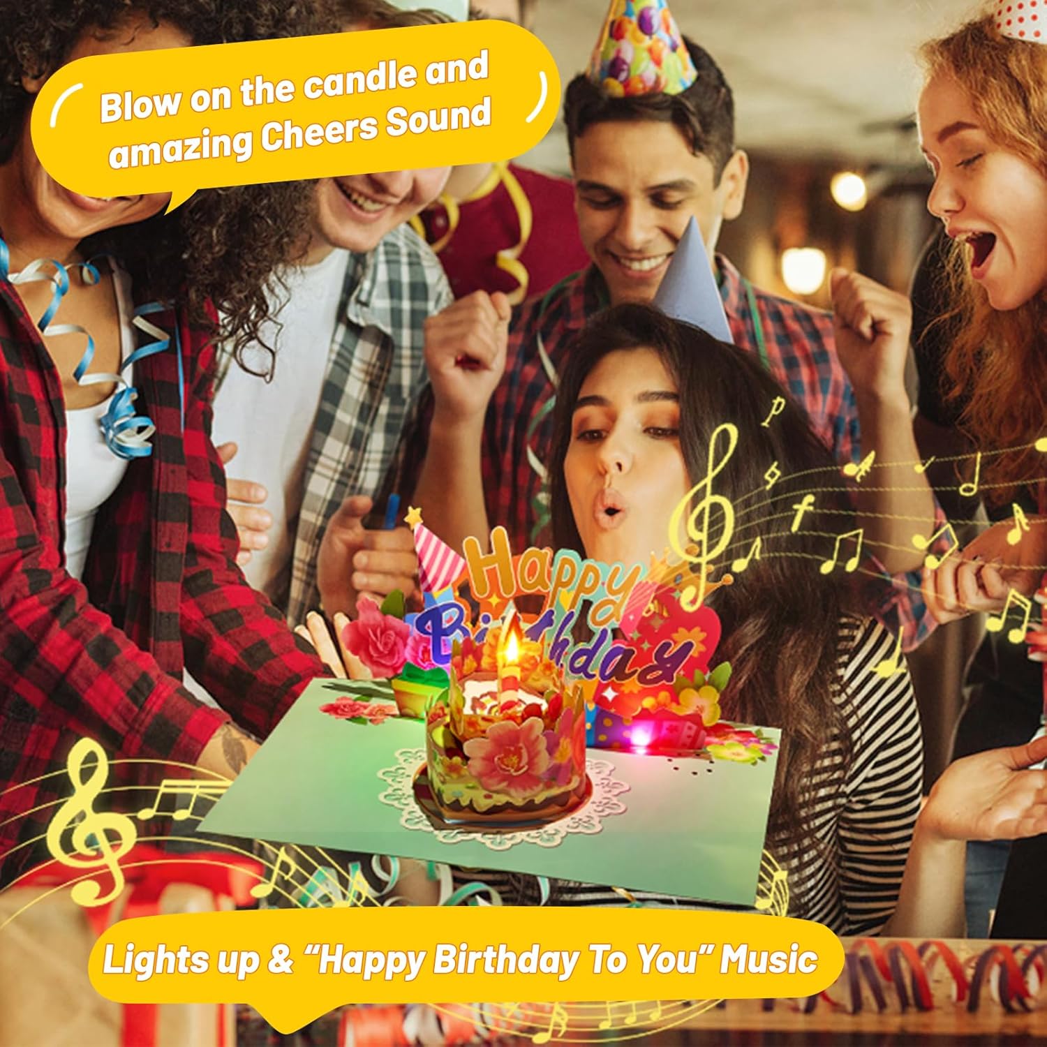 Airpark Pop Up Birthday Cards for Women with Blow-Out Candle, Music & 