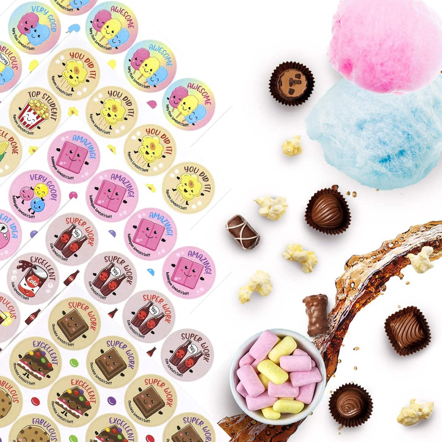 Scratch and Sniff Stickers - 864 Pieces, 12 Different Scents, 36 Sheets - Reward Stickers for Kids, Teachers, Parents, Crafts, Party Favors, Christmas Gifts