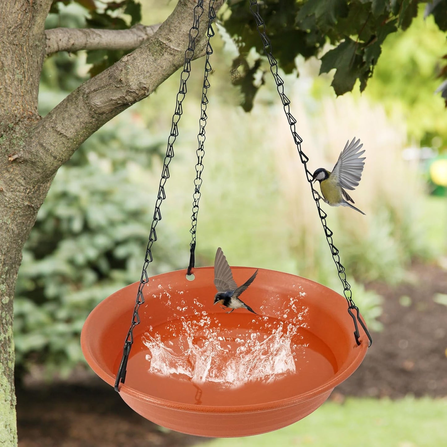 Hanging Bird Bath for Outside, Hanging Bird Water Feeder for Outdoor, Birdbath Bowl, Birdbaths for Outdoors Balcony Window Backyard Garden, Small Large Wild Birdfeeder Tray (12", Terracotta)