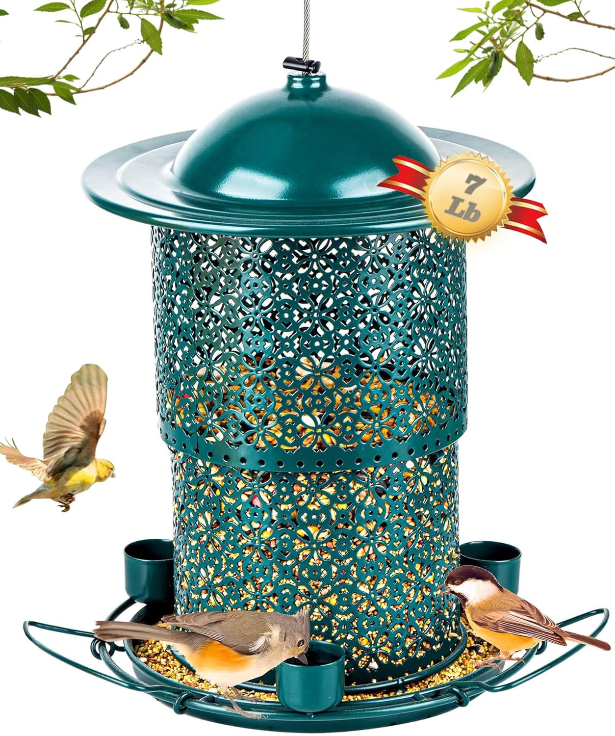 Metal Bird Feeders for Outdoors Hanging, Weather Resistant Wild Bird F