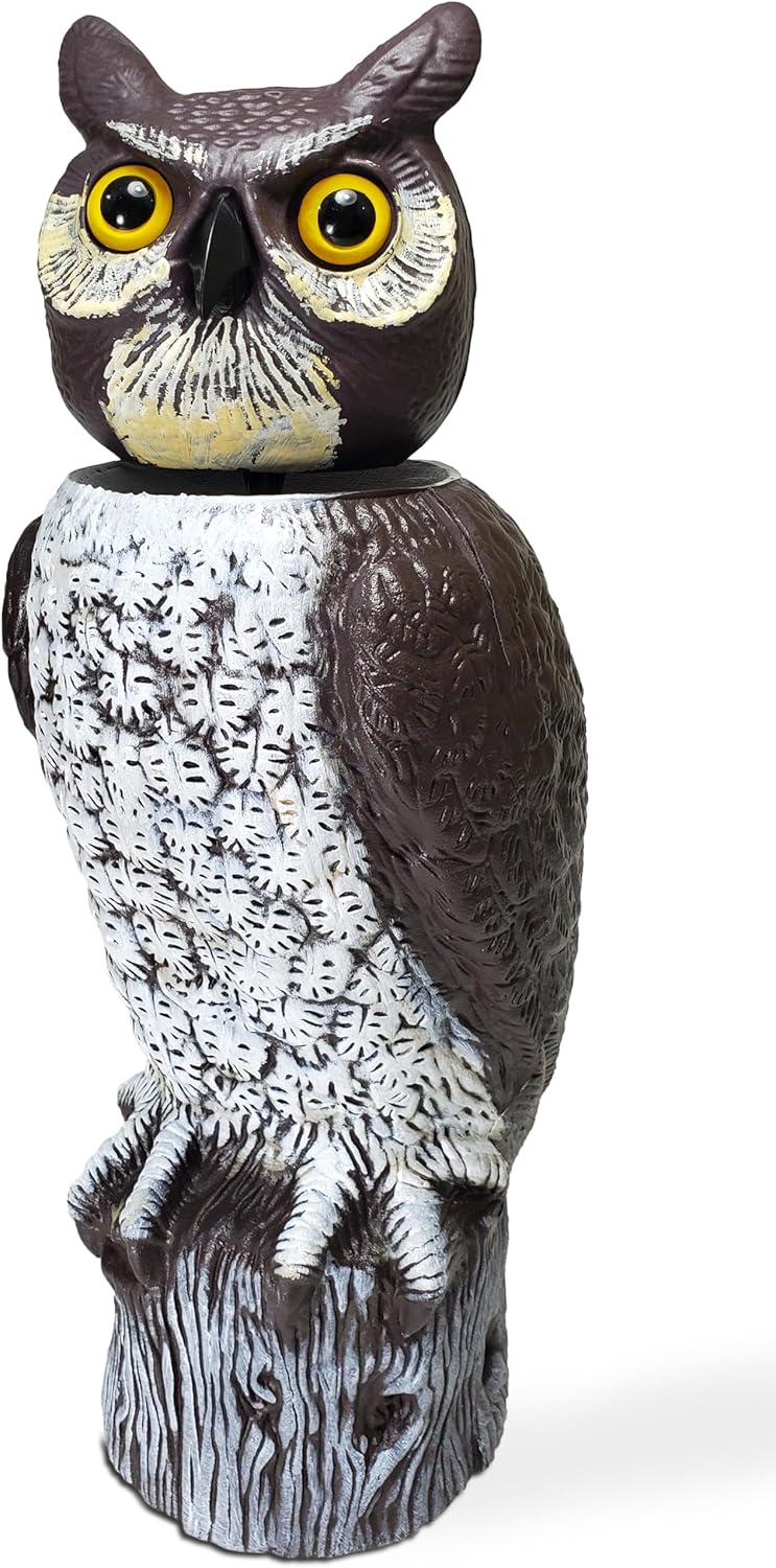GARDENEER Dalen SOL-R Action Large Solar Fake Owl Decoy to Scare Birds Away - 18" Tall - 360º Rotating Head