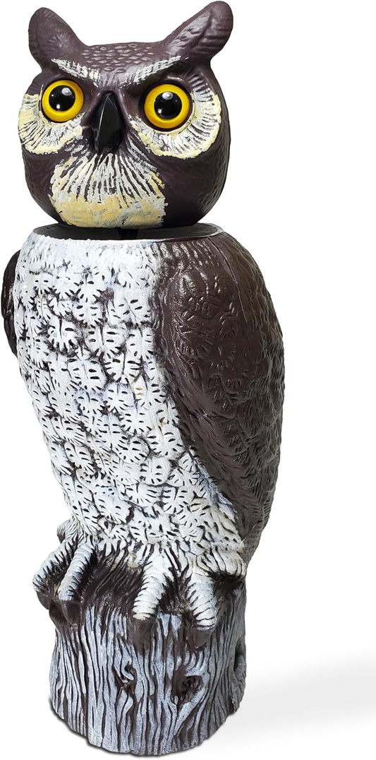 GARDENEER Dalen SOL-R Action Large Solar Fake Owl Decoy to Scare Birds Away - 18" Tall - 360º Rotating Head