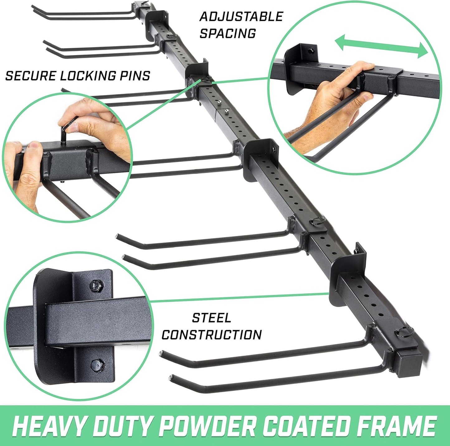 GoSports Wall Mounted Garage Yard Tool Organizer - Adjustable Storage Rack for Garden and Shop Tools