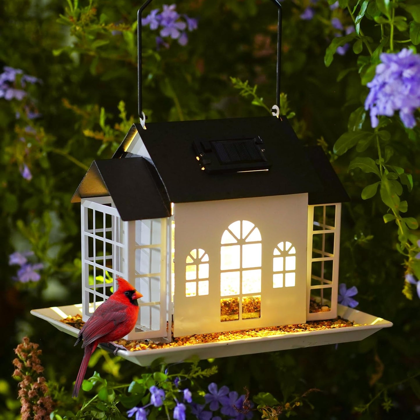 Solar Bird Suet Feeder House for Outdoors Hanging,Solar Metal Large Capacity Birdfeeders Hanging Outside,Cardinal Wild Large Bird Feeder with Suet Cages,Garden Decor,Gift for Mom Grandma