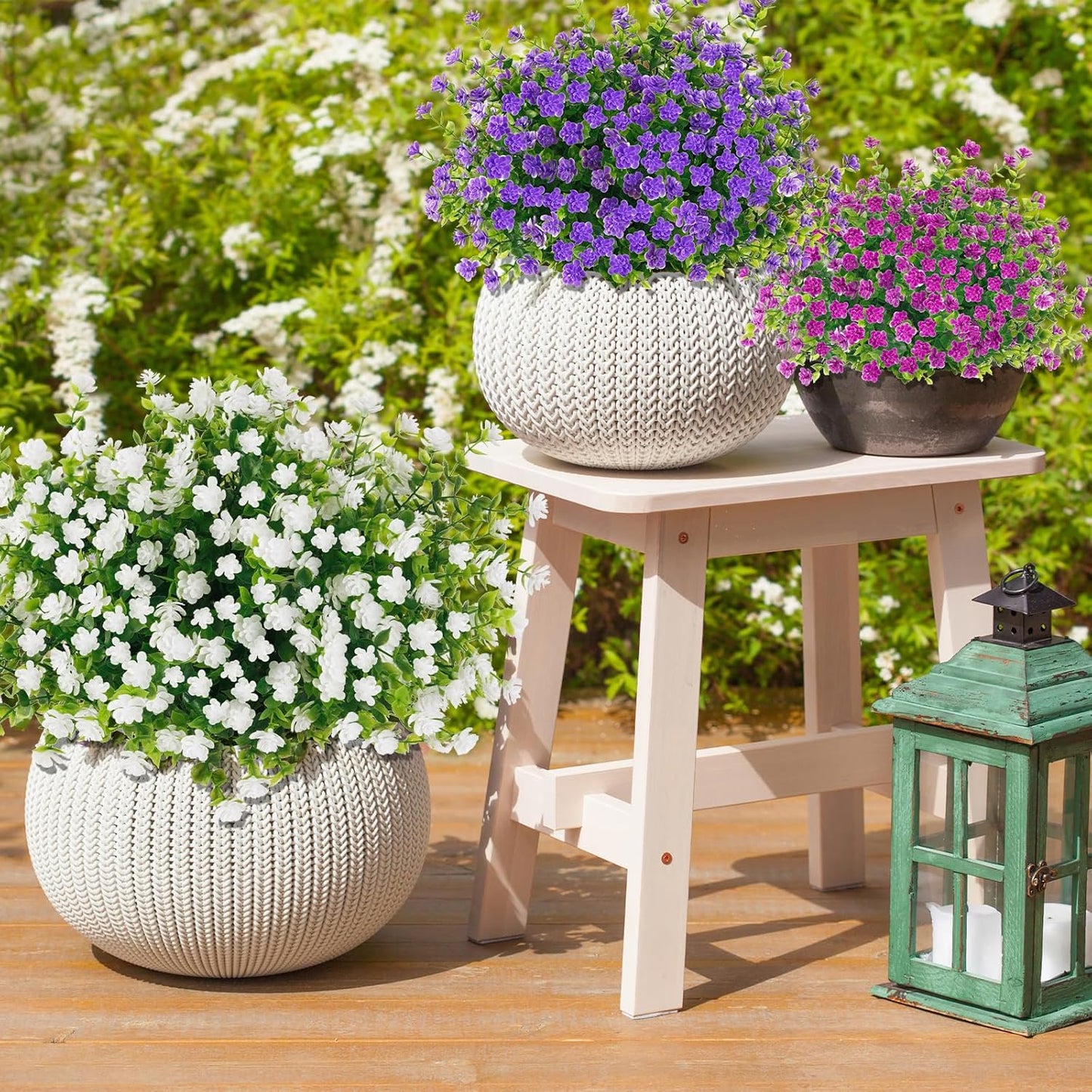 Outdoor Artificial Plants, 20 PCS Artificial Flowers, UV Resistant Fake Flowers,Faux Flowers for Outdoor Garden Porch Yard Decor,Bluish Violet