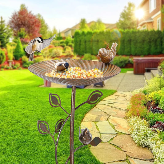 VCUTEKA Bird Baths for Outdoor, Metal Garden BirdBath with Bird Statue and Detachable Bird Bath Bowl for Yard Patio Lawn Decor, Brown