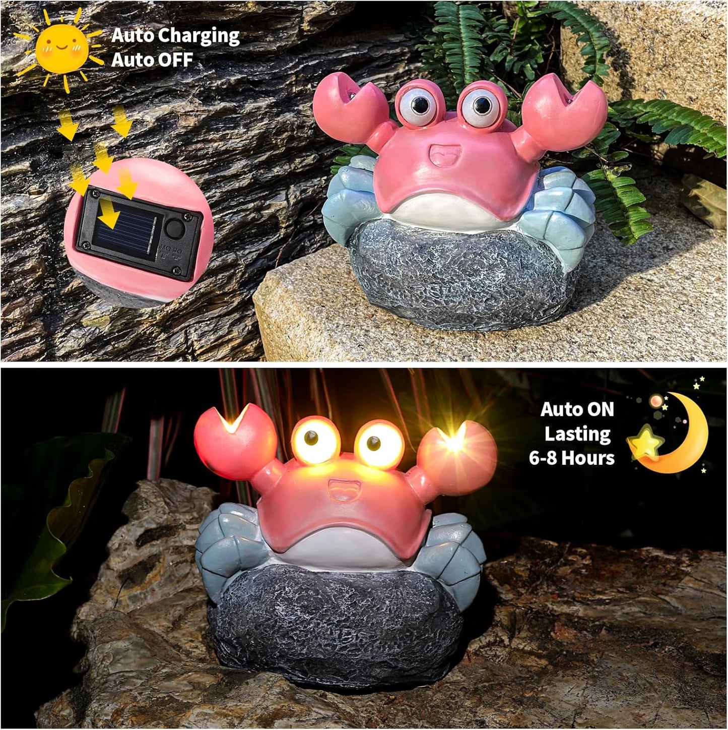 Solar Crab Outdoor Statues for Garden，Outside Decor Yard Art Lawn Ornaments Porch Patio Balcony Home House，Unique Birthdays Gifts for Mom Grandma Women Wife Sister Children Pink
