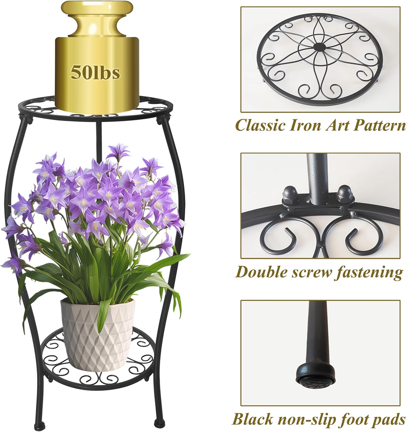 Metal Plant Stand 2 Tier Indoor Outdoor, Tall Flower Pot Shelf Rustpro