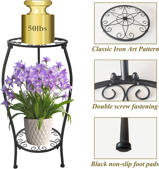 Metal Plant Stand 2 Tier Indoor Outdoor, Tall Flower Pot Shelf Rustpro