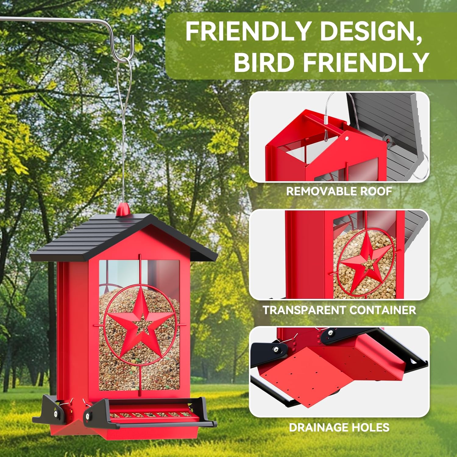 Squirrel Proof Bird Feeders for Outdoors Hanging, Metal Wild Bird Feed