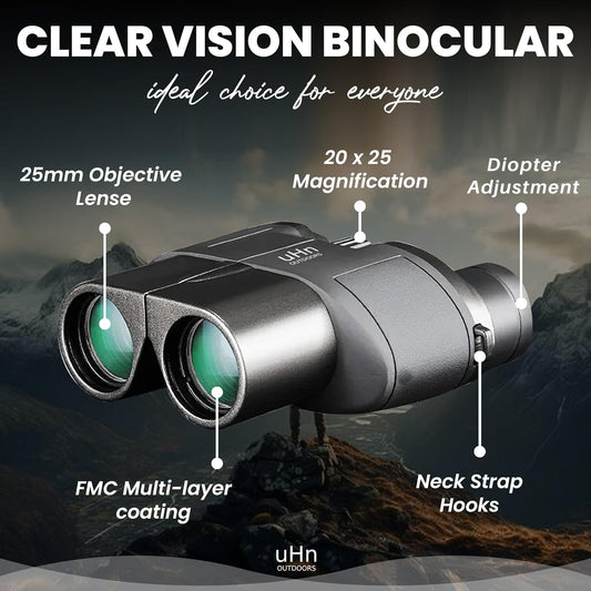 20x25 High Powered, HD Compact Binoculars for Adults and Kids, Unique Diopter Adjustment Feature, FMC Multi-Layer Coating, Perfect for Bird Watching, Hiking, Sightseeing & Live Events