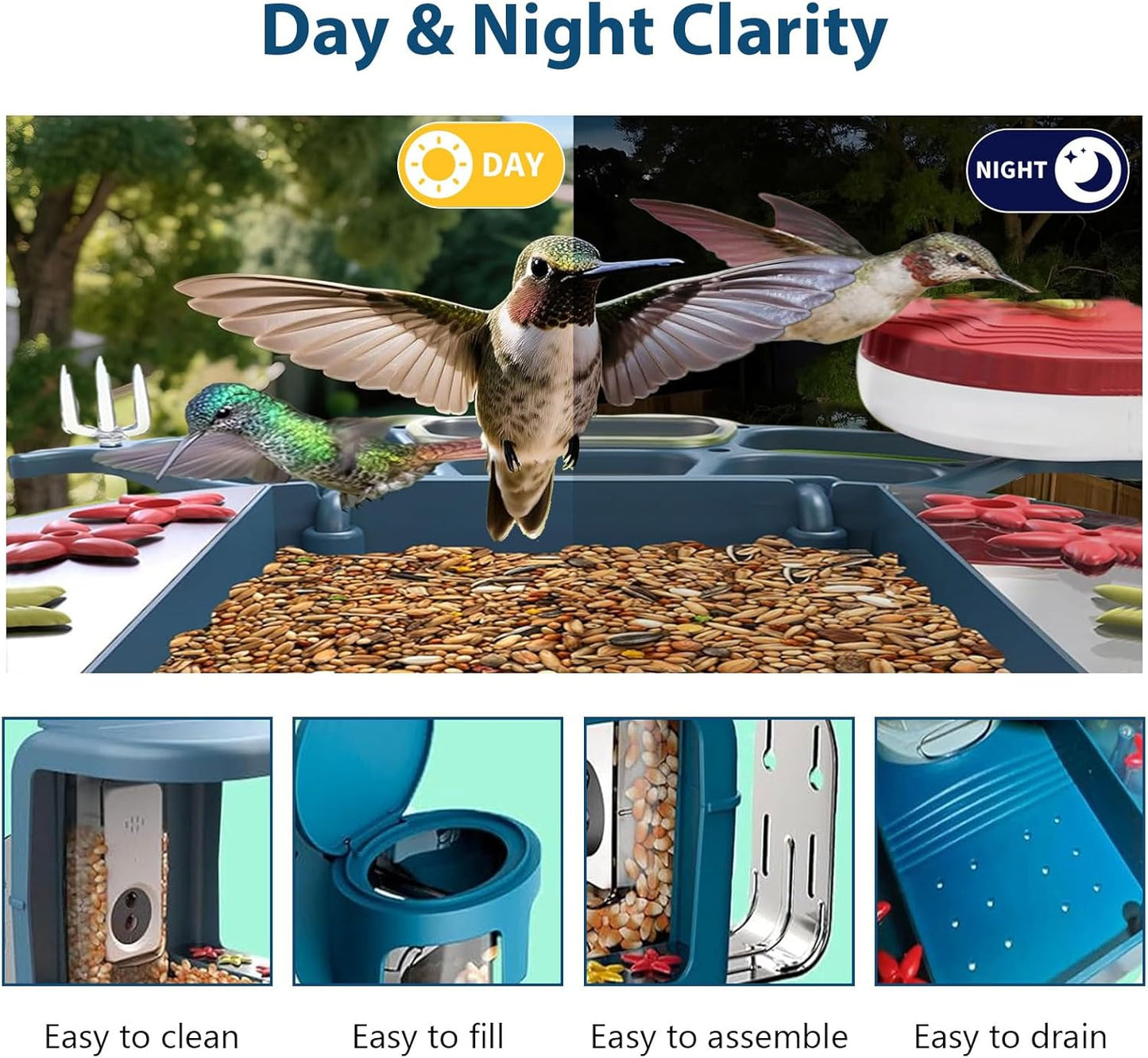 Bird Feeder with Camera, Conbby Smart Ai Identify Birds Watching Camera with Solar Powered, 2K HD Auto Capture Birds Video in Backyard, Porch, Patio, Ideal Gifts for Family and Bird Lovers