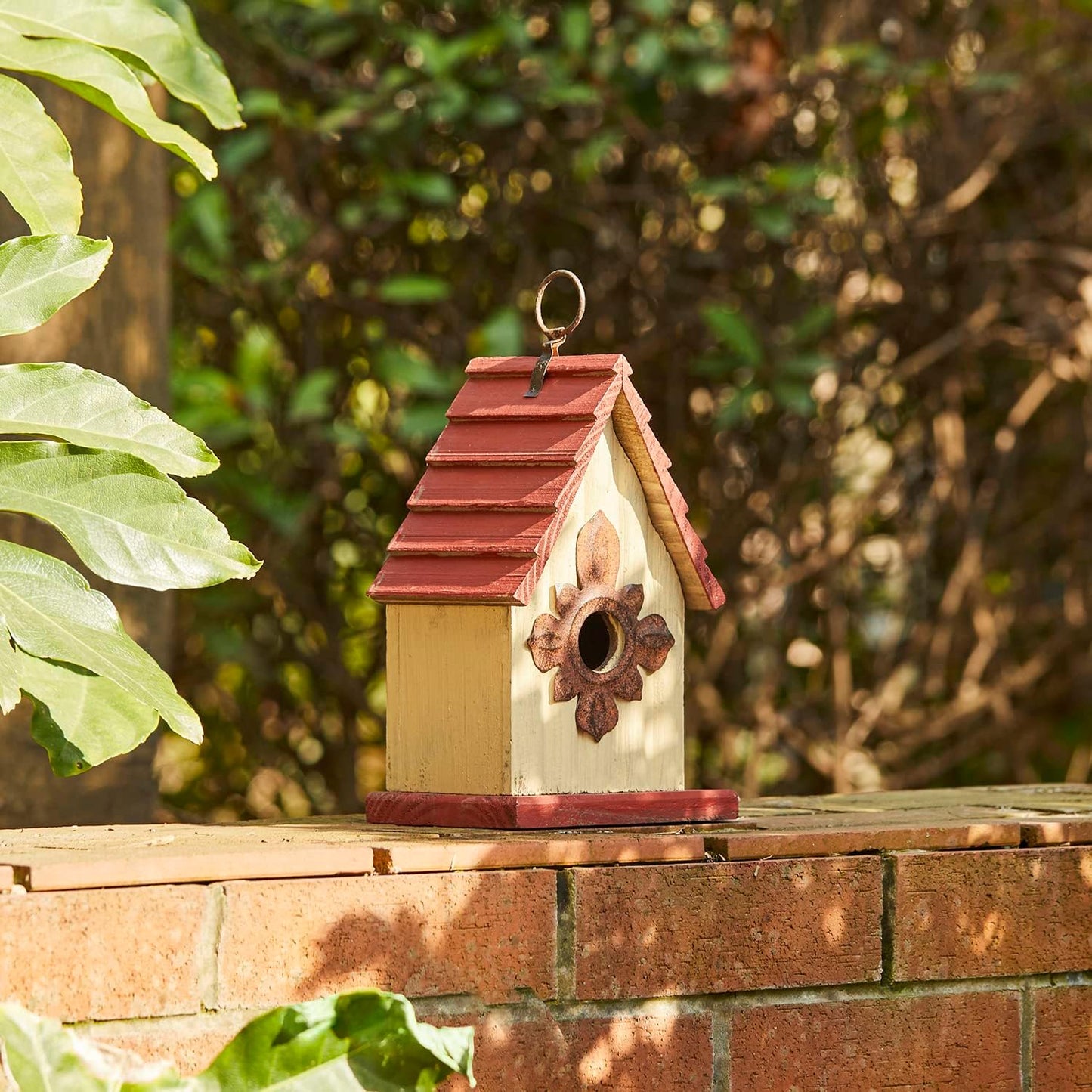 Glitzhome Hanging Bird House for Outdoors, 9" H Hand Painted Wooden Cottage Blue Bird House Garden Birdhouse for Outside for Hummingbird Wren Finch Cardinals Cedar