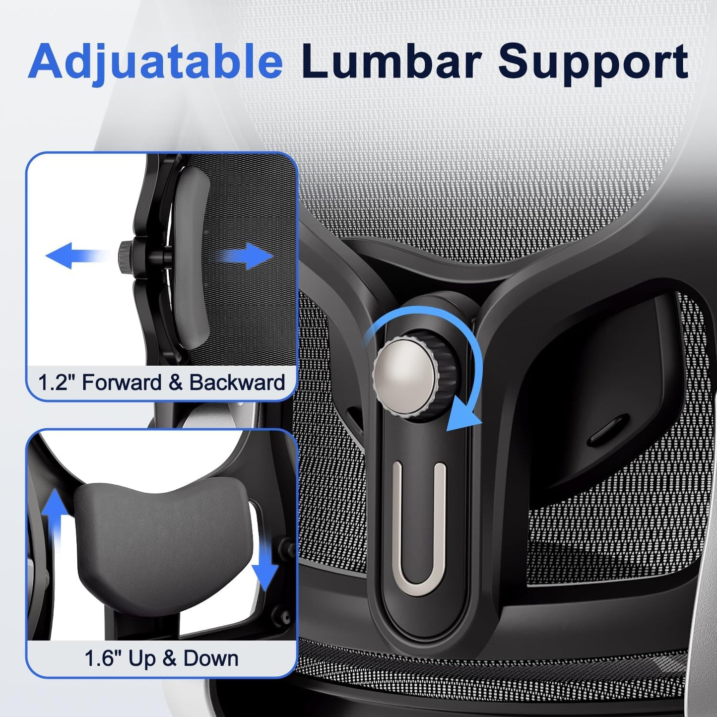 Ergonomic Office Chair, Mesh Seat Cushion with 3D Armrests and 3D Head
