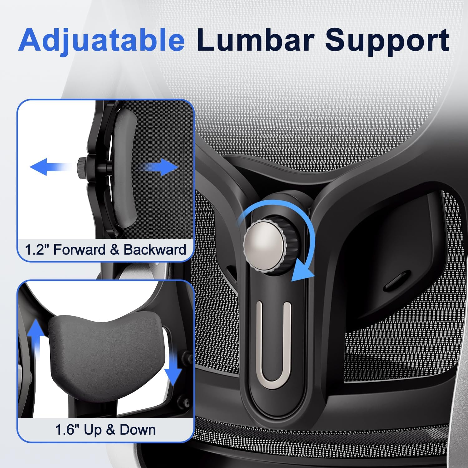 Ergonomic Office Chair, Mesh Seat Cushion with 3D Armrests and 3D Head