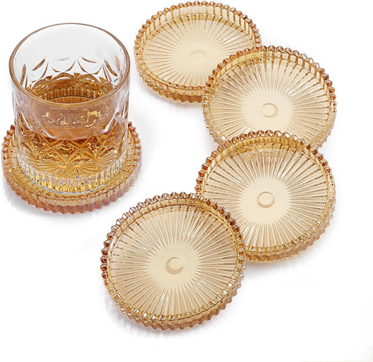 Modern Clear Coaster Set of 5- Glass Coasters for Drinks Crystal Coast