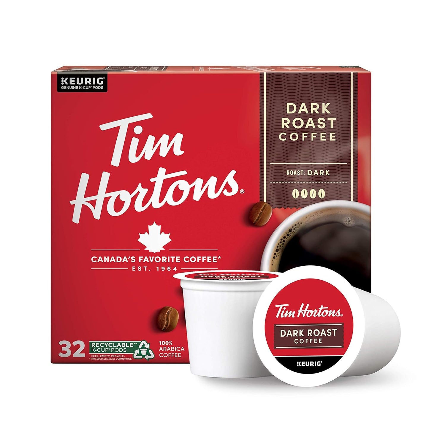 Tim Hortons Dark Roast Coffee, Single-Serve K-Cup Pods Compatible with