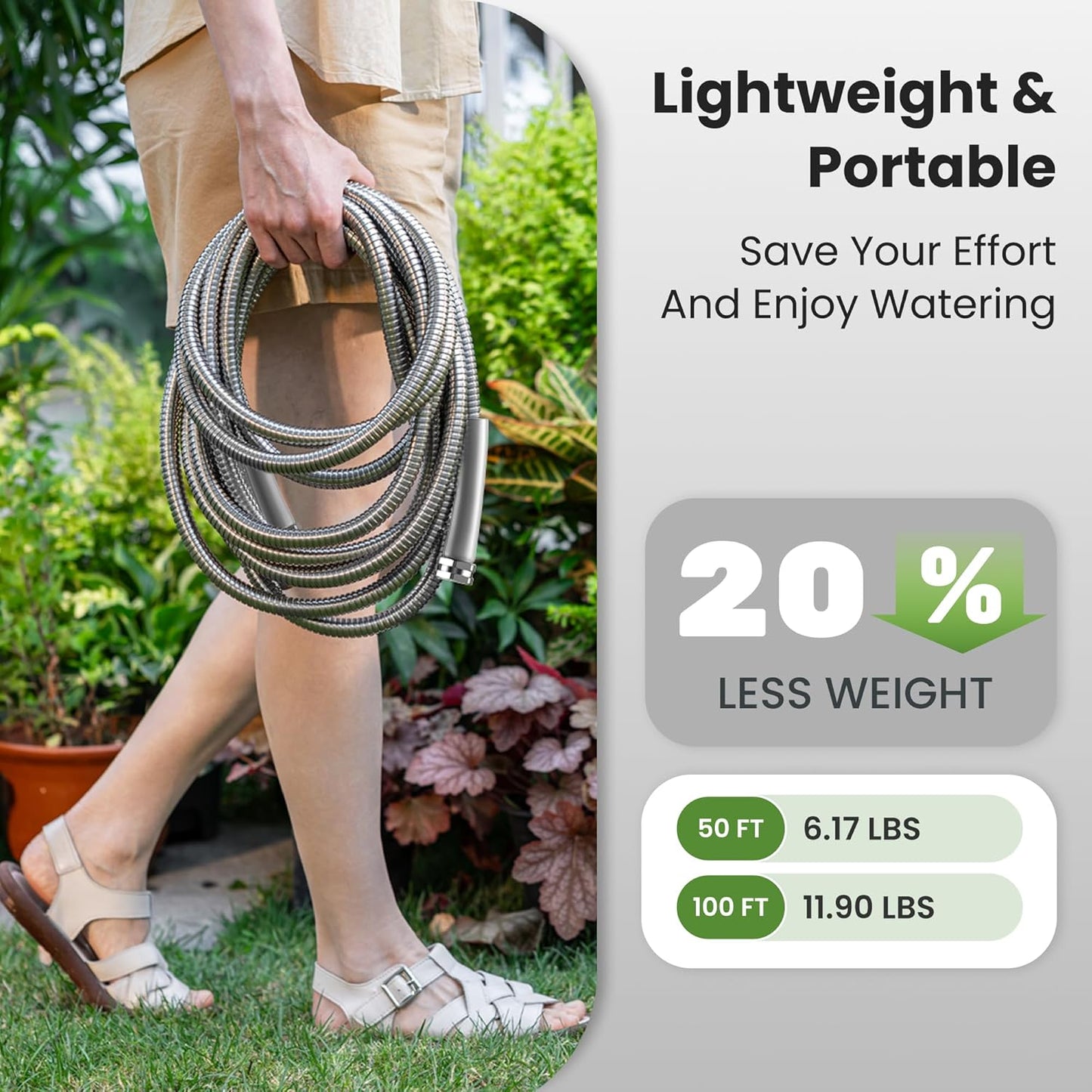 Giraffe Tools Garden Hose 50ft x 3/4", 304 Stainless Steel Metal Water