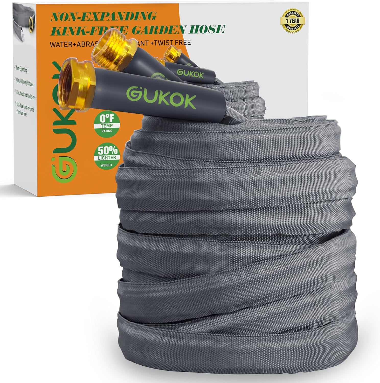 2025 Upgraded 50FT Non-Expanding Garden Hose, Ultra-Light & Flexible W