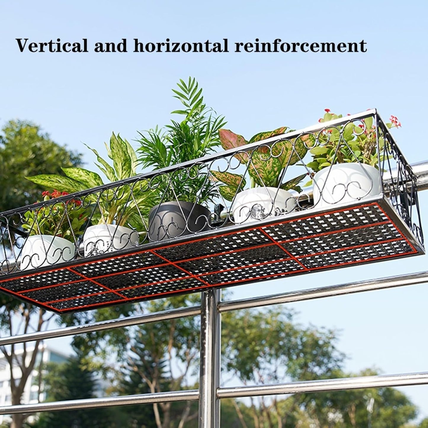 Black & White Railing Planter - Outdoor Fence Planters & Hanging Flower Pot Stand, Durable Plant Shelf for Garden, 60x30x18cm, Perfect for Flowers & Herbs