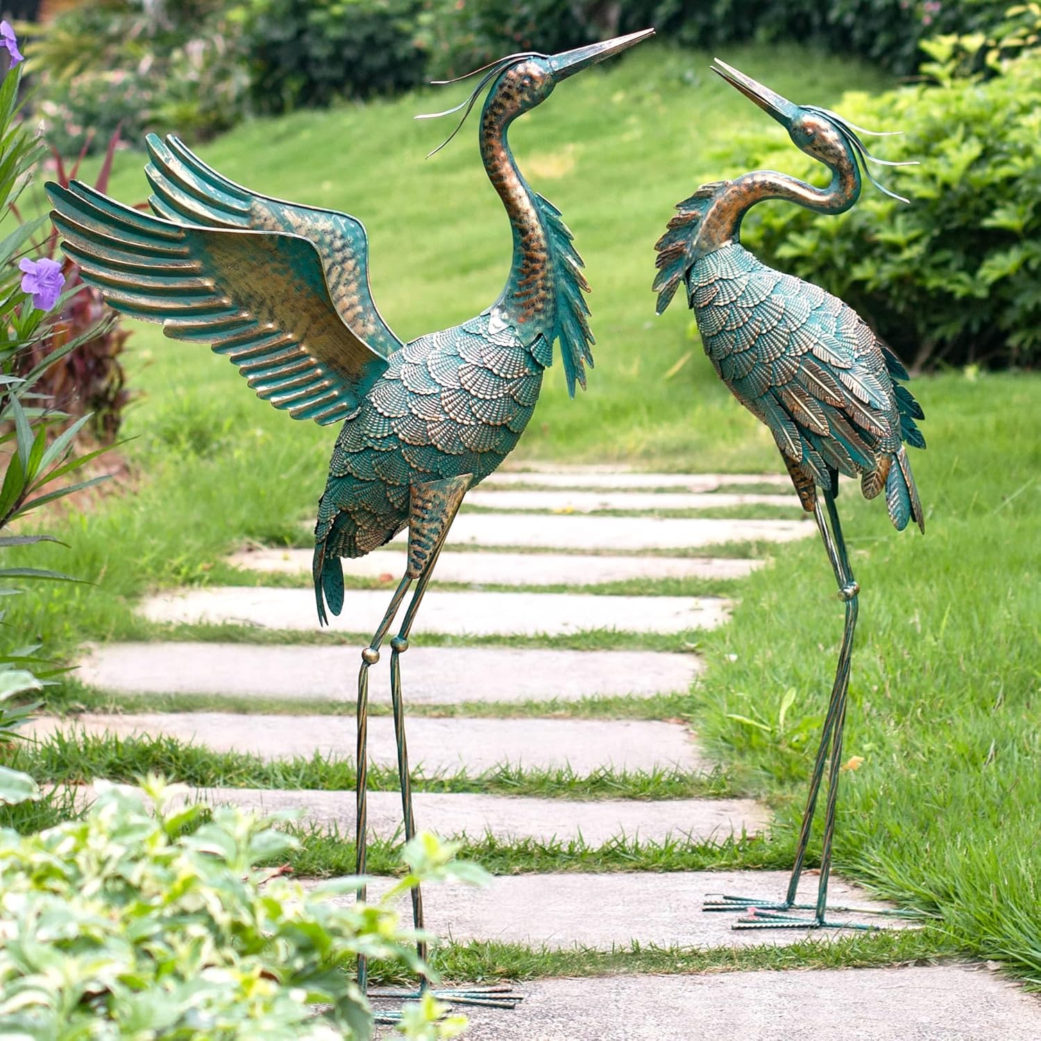 Natelf Metal Crane Garden Statues, Large Heron Outdoor Bird Sculpture 