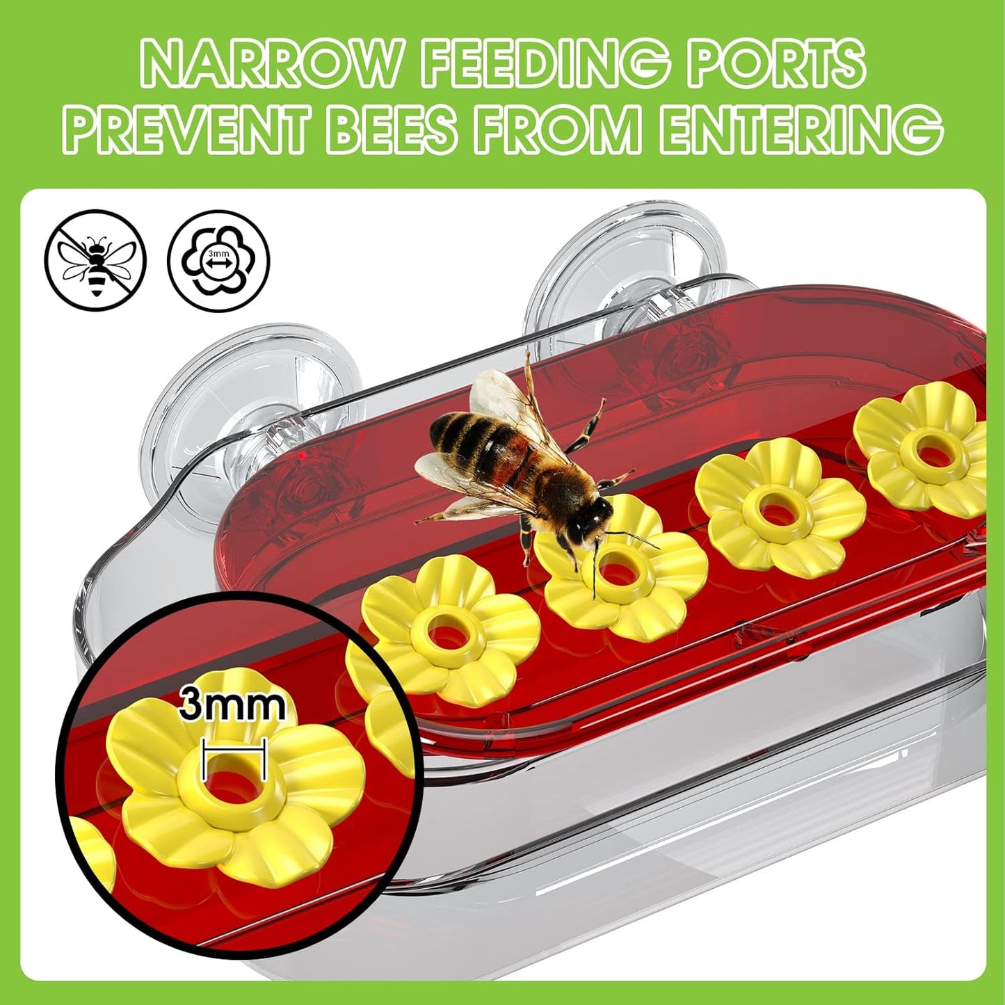 Redboat 2 Pack Window Hummingbird Feeder, Strong Suction Cup Hummingbird Feeder with 4 Feeding Ports, Easy to Clean and Refill Plastic Humming Bird Feeder, 10oz