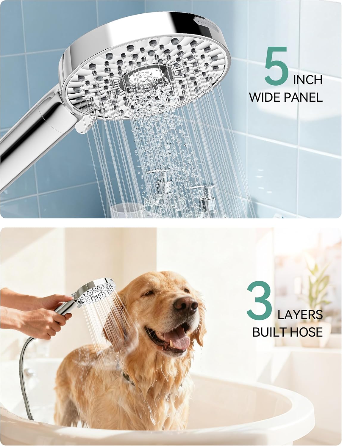 Filtered Shower Head with Handheld, High Pressure 10-Spd Detachable Chrome Showerhead with Stainless Hose, Water Softener Filter Beads for Hard Water - Remove Chlorine, Reduce Dry Itchy Skin